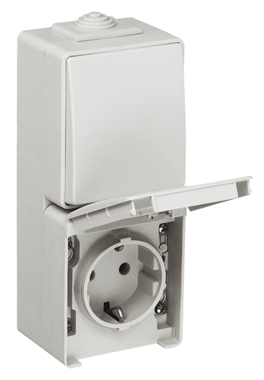 Two-way Switch + Safety Earth Socket (Schuko Type) in a Double Vertical Base
