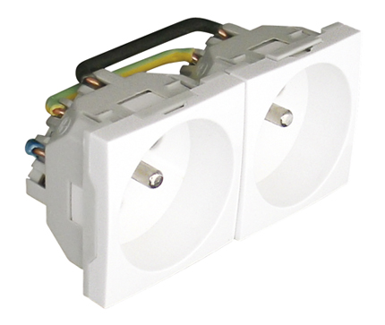 Block of Two Earth Sockets (French Type) - 4 Modules