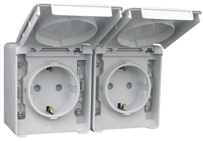 Two Safety Earth Sockets (Schuko Type) in a Double Horizontal Base