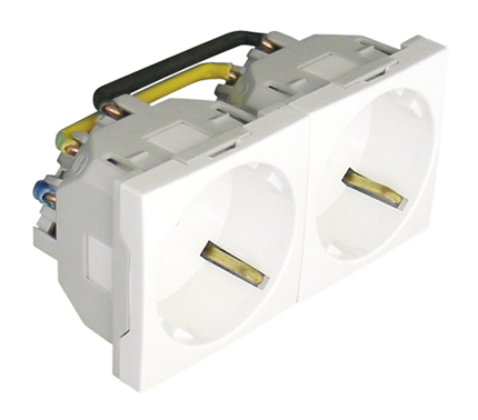 Block of Two Safety Earth Sockets (Schuko Type) - 4 Modules